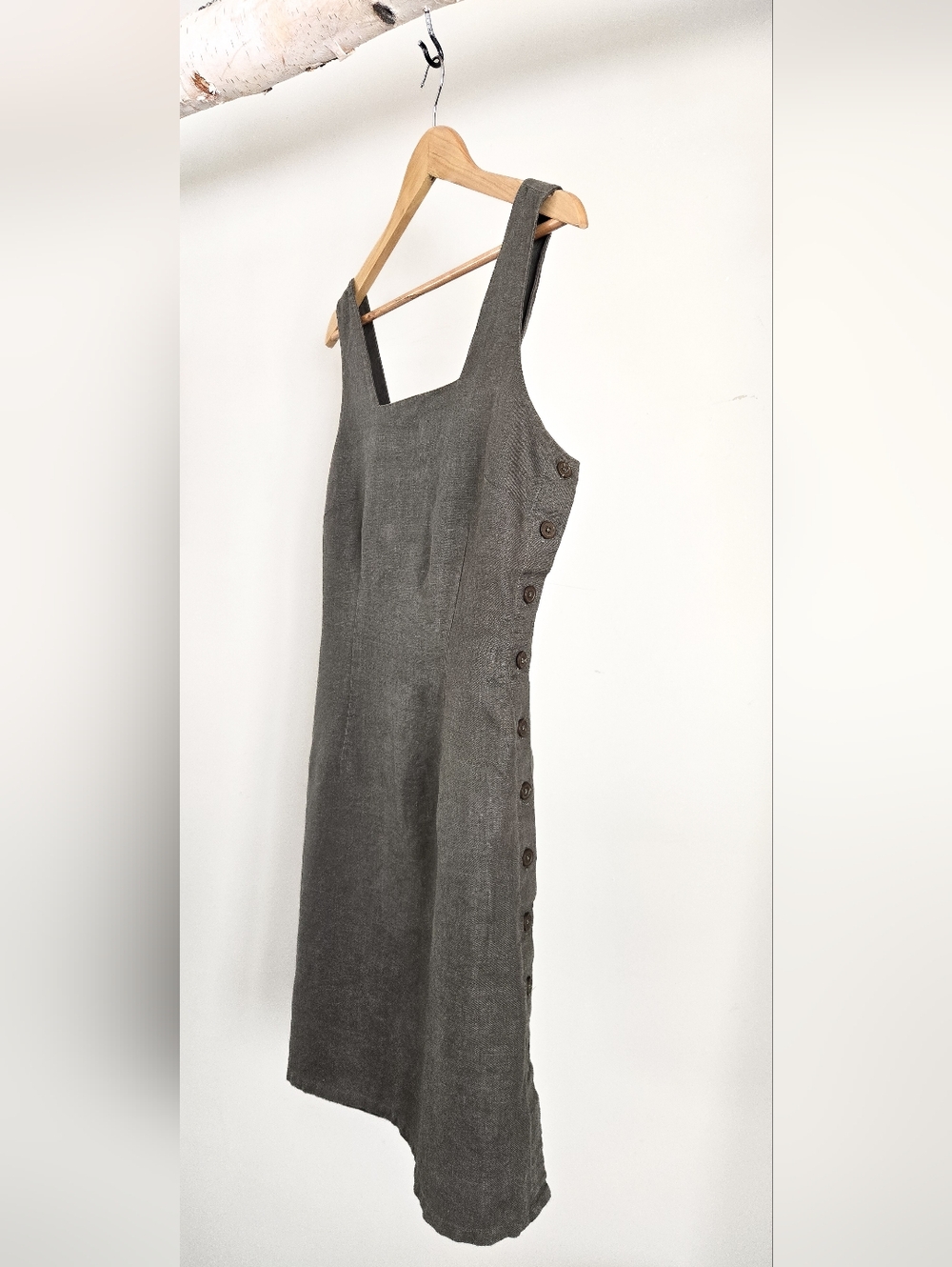La Redoute 100% Linen Dress Olive Green Button Side Mini Shift Size 6 - Picture 3 of 8